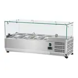 Royal Catering Kühltheke Kühlvitrine Kühlaufsatz RCKV-120/39-G4 (120 x 39 cm, 45 L, für 4 x GN Behälter 1/3, 2-10 °C, 110 W, R600a, Thermostat, Glasabdeckung, Abtaufunktion, Edelstahl)