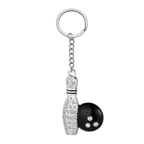 YIQPKUM Funky Bowlingkegel Schlüsselanhänger Mit Strasssteinen Sportaccessoires für Damen Auto Geldbörse Geschenk (Schwarz)
