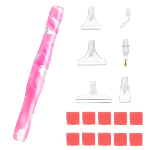 Abeillo 10 Stück Diamond Art Painting Stift, Diamond Art Painting Zubehör Stift mit 6 Spitzen 5D Diamant Kunst Malerei Zubehör, Stifte für DIY Diamant Kunstmalerei Stickerei Handwerk (Rosa)