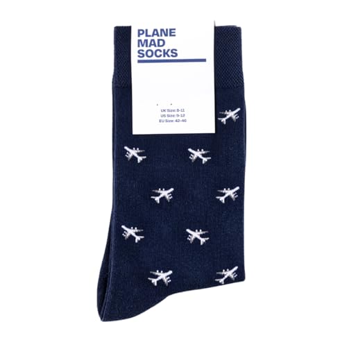 Flugzeugsocken - Lustige Flugzeugsocken - Lustiges Flugzeuggeschenk - 1 Paar, Größe 42-46 EU, Blau, lustige Neuheit Reisesocken für Herren, marineblau, 8-11