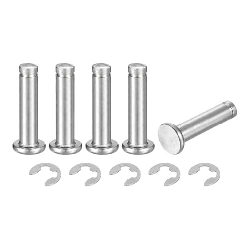 QUARKZMAN 5er Set M6x25mm 304 Edelstahl Zylindrischer Wellensicherungsring Positionierungsstift, Flachkopf gerillter Scharnierzylinder Positionierungsstift mit E-Clip Sicherungsring, Silber