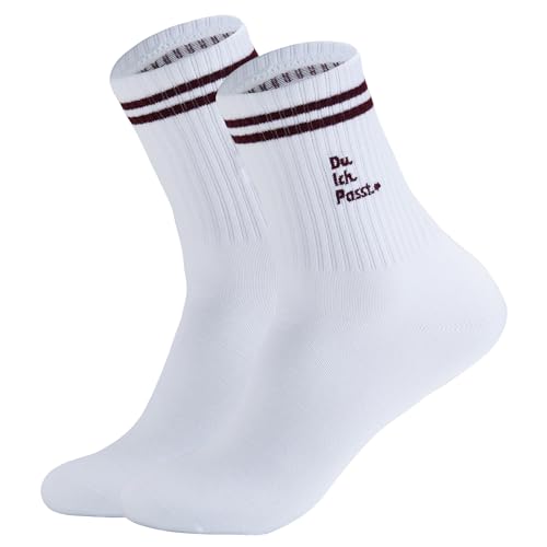 RF&CM Bestickte Socken, Crew Socks-Tennissocken-beige mit weinroten Streifen-Geschenk-Coole Socke-Ehemann Geschenk-Frau Geschenk-Geschenk für Liebhaber