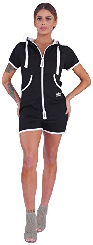 Finchgirl Hotsuit Jumpsuit Overall Onesie Jogger Einteiler (L, Black/White)