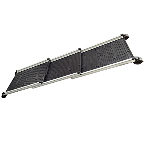 KATSU Tools Hunderampe Auto Klappbar, 70kg/150lbs Tragfähigkeit, 71cm-156cm Aluminiumlegierung Tragbar Faltbar Leichte Anti-Rutsch Oberfläche Teleskopische Hunderampe für Haustiere