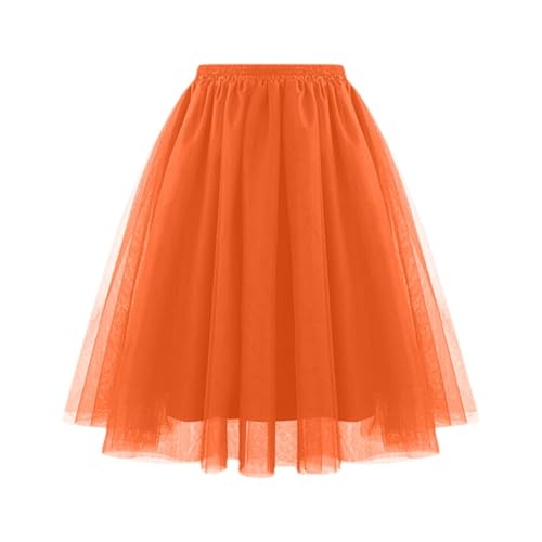 Tütü Tüllrock Damen Karneval Lang Rockabilly Kostüm Regenbogen Rock Bunt Petticoat Tutu Ballet Trock 50Er Mehrschichtiger Taillen Unterrock Prinzessin Tanzkleid Für Cosplay 2025 (01 Orange, M)