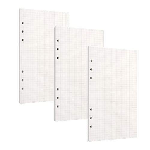 PALUDO 3 Packungen A6 Nachfüllpapier, 135 Blätter A6 Papier Kariert, 6 Löcher Nachfülleinlagen Loose Notizpapier A6 Refill Paper für Filofax Bullet A6 Ringbücher Notizen Skizze