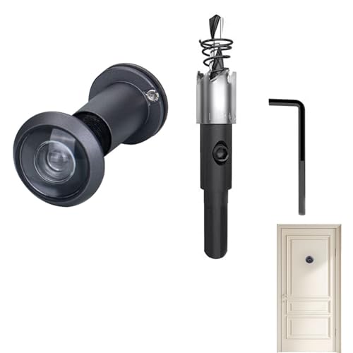 200° Weitwinkel Optische Glaslinsen,Türspion Mit Sichtschutz,Bohrloch Ø 16mm Messing Spion Mit Bohrer,Türspione,Türspion Ohne Bohren,Tür Spion,Für 35-60mm Dicke Türen (Mattschwarz)