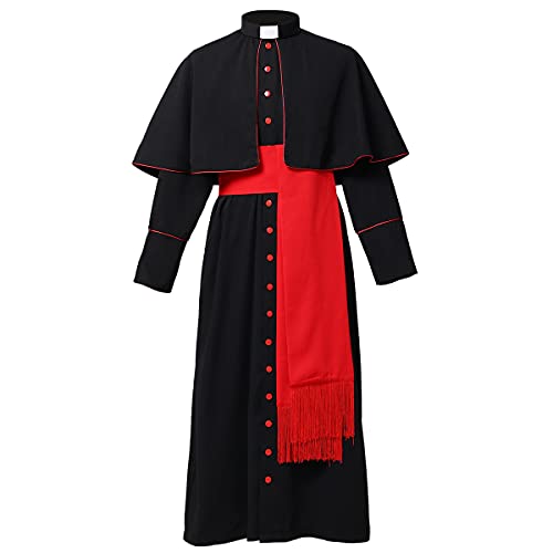 BLESSUME Cassock Robe mit Cincture Band Gürtel (3XL,Schwarze Robe mit rotem Gürtel)