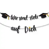 COLOFALLA Abschluss Deko Wir sind stolz auf Dich Girlande Banner Glitzer Abitur Abi 2024 Bachelor Gratulation Bestandene Prüfung Abschlussfeier Party Deko (Schwarz)