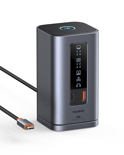 Baseus Docking Station Spacemate Series 11-in-1 Docking Station 3 Monitors with 2 x HDMI 1 x DP 4K @ 60Hz, 3 x USB-A/C 10 Gbps, 1 Gbps Ethernet, 100 W PD, Compatible with Laptop