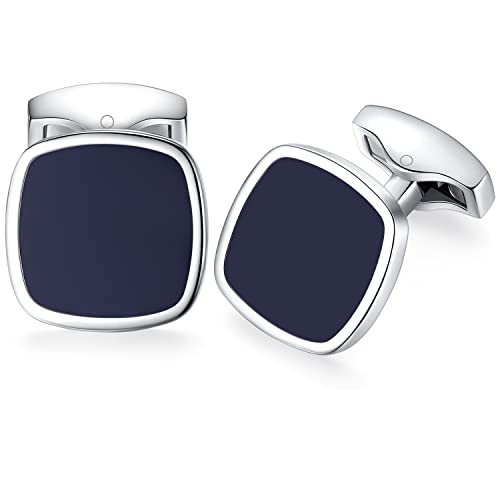 HONEY BEAR Herren Quadrat Manschettenknöpfe Hochzeit Cufflinks Manschettenknopf Edelstahl, MEHRWEG (Marineblau)