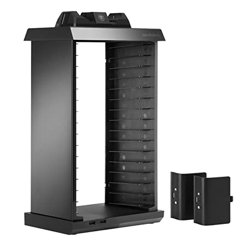 snakebyte Xbox One CHARGE:TOWER PRO - Games Tower mit Ladestationen für 2 Xbox One 4 Controller, 2 USB-Steckplätze, Platz für 15 Spiele und Blu-rays - Gaming Organizer und Charging-Station