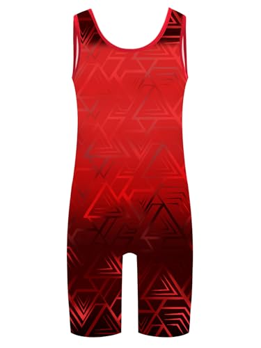 Kaerm Triathlon Anzug Kinder Junge MTB Rennrad Fahrrad Trikot Ärmellos Overall Sportlich Jumpsuit Geometrisch Print Leotard Sportswear Rot 158-164