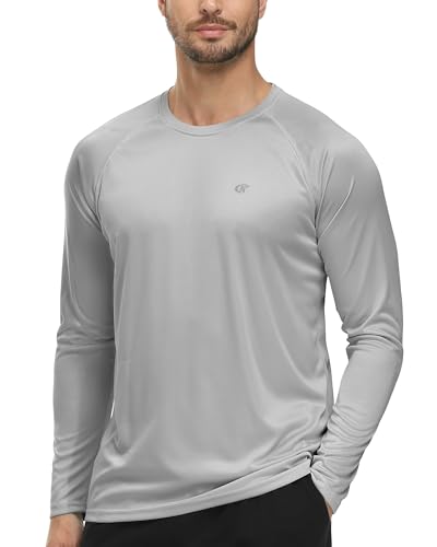 Tyhengta Sonnenschutz Shirt Herren UV Rashguard Leichte Badeshirts Langarm UV-T-Shirt UPF 50+ Strand Surfing Shirts Hellgrau,L