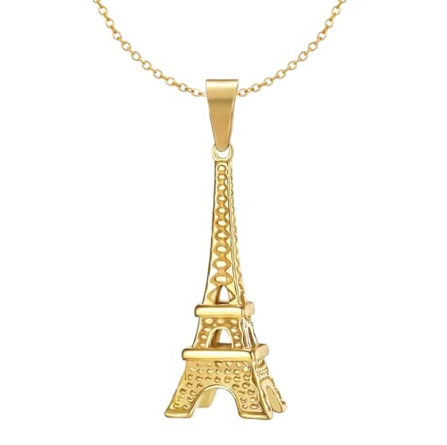 Kritz Damen Halskette Eiffelturm Gold - Anhänger Eiffel Turm Paris Edelstahl Vergoldet mit Verstellbare Kette - Schmuck Modisches Geschenenk