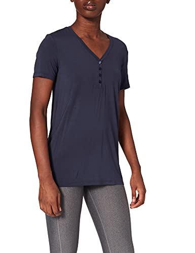 Schiesser Damen Schlafshirt Kurzarm Modal mit Knopfleiste-Mix + Relax Pyjamaoberteil, blau_175476, 46