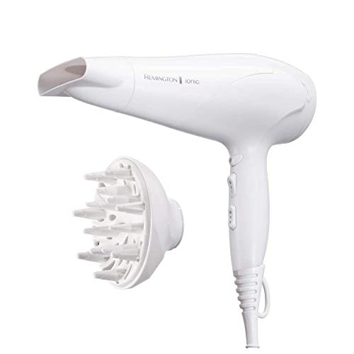 Remington Haartrockner Ionen [leicht, Diffusor & Stylingdüse] weiß (2200W, Keramik-Ionen: schonendes Styling & gleichmäßige Wärmeverteilung, 3 Heiz- & 2 separate Gebläsestufen + Abkühlstufe) D3199