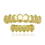 Qiwenr Grill Zähne, Hip-Hop-Zahnspange, hip hop Grillz Zähne, 18K Galvanisiertes Kupfer Bling Grill Zähne Dekoration für Halloween Party Hip Hop Kostüm Zubehör Dekoration(Gold)