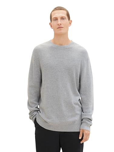 TOM TAILOR Herren 1038238 Cosy Basic Crewneck Strick-Pullover, 12035-Grey Heather Melange, XXL