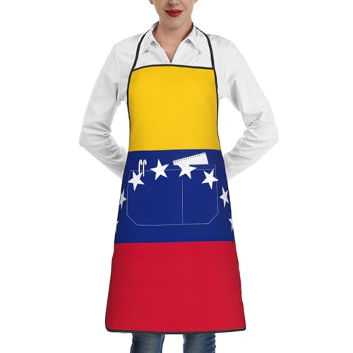YaWea Küchenschürze mit Flagge von Venezuela, Schürze für Restaurant, mit Tasche, Kochschürzen zum Kochen, Backen, Weiss/opulenter Garten, Einheitsgröße