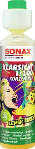 SONAX KlarSicht 1:100 Konzentrat Lemon Rocks (250 ml) Scheibenreiniger beseitigt sekundenschnell Insekten, Schmutz, Blend- & Schmierfilme | Art-Nr. 03701410