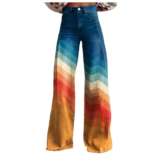 Damen Jeans Straight, Jeanshose Boyfriend Hohe Taille Denim Hose Loose Geradem Jeans Pant Modische Used-Look Freizeithose Kuschelig Lange Casual Hose Streetwear Women