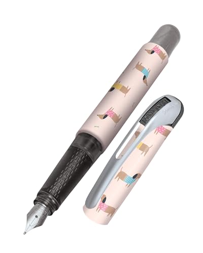 Online Füller College Dackel mit M-Feder I Füller Grundschule mit coolem Hunde-Design & Clip I Allergikerfreundlich, leicht & ergonomisch I Füllhalter inkl. blauer Tintenpatrone I Made in Germany