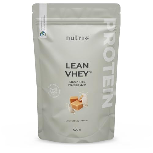 Nutri + Veganes Proteinpulver ohne Soja, Gluten, Laktose - Caramel Fudge 600 g - Erbsen-Reisprotein Karamell Protein Powder vegan - sojafrei & zuckerarm