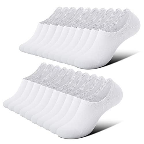 FALARY Füßlinge Damen Herren Footies Unsichtbare Kurze 10 Paar Sneaker Socken Großes Silikonpad Verhindert Verrutschen_Weiß_39-42