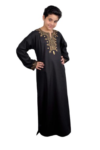 Egypt Bazar Moderner Kinder-Kaftan, in schwarz- Gold (122-128 (6 bis 7 Jahre))