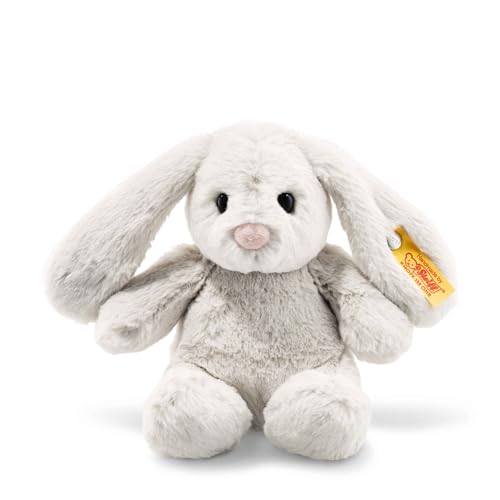 Steiff Hoppie Hase 18 cm hellgrau, Plüschtier mit Schlappohren, Soft Cuddly Friends, flauschiges Stofftier zum Kuscheln und Spielen, Kuscheltier für Mädchen und Jungen, waschmaschinenfest