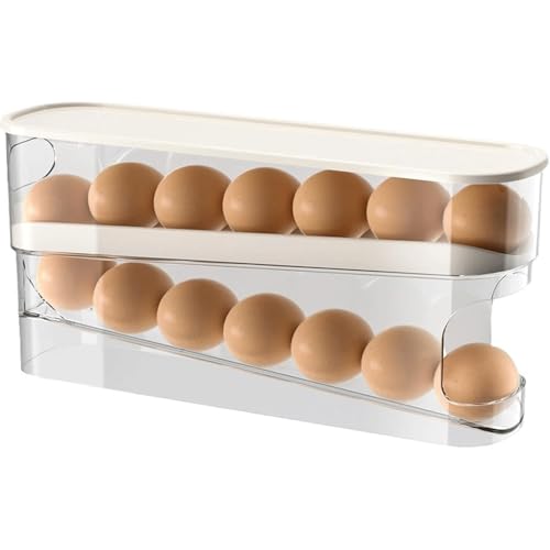 JOAAZAR Eierhalter Kühlschrank, 2 Schichten Eierspender Kühlschrank, 2 Layers Rolling Egg Dispenser, Egg Organiser, Stackable Egg Storage Box, Platzsparende Eierbehälter für Kühlschrank