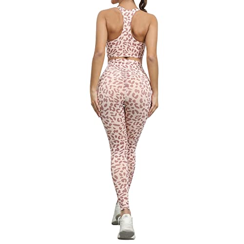Sommer Damen Leopardenmuster Skinny Pfirsich Hüftlift Fitness Yogahose Mit Hoher Taille Strumpfhose Elastisch High Waist Slim Fit Bauchweg Trekkinghose Atmungsaktiv Stretch Sporthose (Beige, L)
