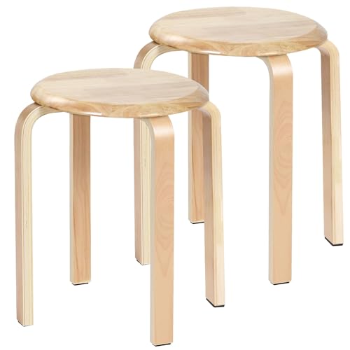 Yawinhe 2er Set Esszimmerhocker, Holzstapelstuhl mit Rutschfester Matte, Stapelhocker für Klassenzimmer, Ihrer Küche, Ihrem Speise- oder Home-Pub-Bereich Natur