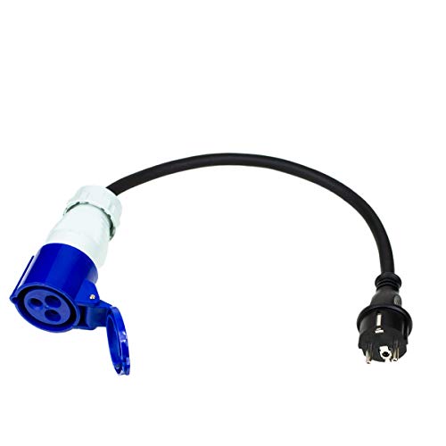 CEE Adapter Kabel Kupplung auf Schutzkontakt Chilitec Stecker 35cm IP44 spritzwassergeschützt 230V / 16A 3-polig für Camping, Boot, Camper, 22851