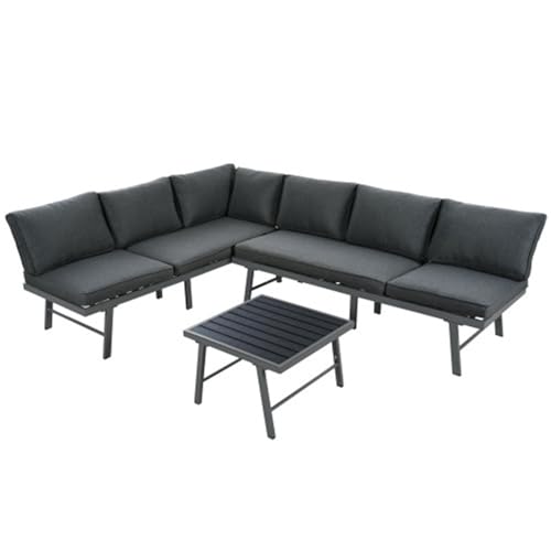 buiesjole Outdoor-terrassen-sofagarnitur, Wetterfestes Garten-Lounge-Set Aus Aluminium Mit Einem Tisch Und 2 Ecksofa-Sets, Langlebig Und Bequem, Beliebig Kombinierbar(Color:Grau)