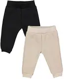 TupTam Baby Jungen Hosen Winter Thermo Babyhose Warm Sweathose 2er Pack, Farbe: Schwarz/Beige, Größe: 68