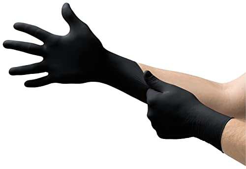 Ansell Microflex 93-732 Einmalhandschuhe Latexfreie, Schwarze Nitrilhandschuhe Puderfrei, Lebensmittel Handschuhe, Tattoo Handschuhe, Werkstatt Handschuhe Schwarz L (100 Stück)