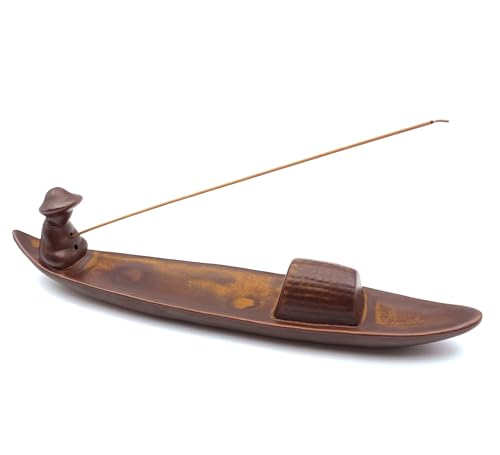 LamChyar Räucherstäbchenhalter, Räuchergefäß, Keramikhandwerk, Tablett für Räucherasche, chinesisches klassisches Bootsdesign, Heimdekoration, am besten für Meditation, Yoga, Zuhause, Büro