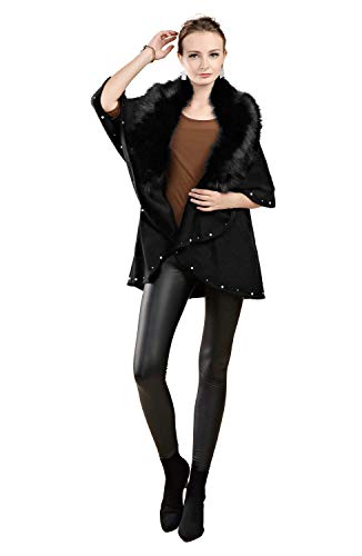 FOLOBE Damen Winter Strick Faux Pelz Poncho Capes Schal Cardigans Pullover Mantel CFL128-Black