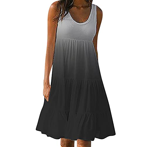 Angebote des Tages Heute blitzangebote Sommerkleid Damen Leicht Knielang Freizeitkleid Ärmellose Tunika Kleid Luftig Swing Strandkleider Falten Slim Fit Abendkleid Große Größe Partykleid