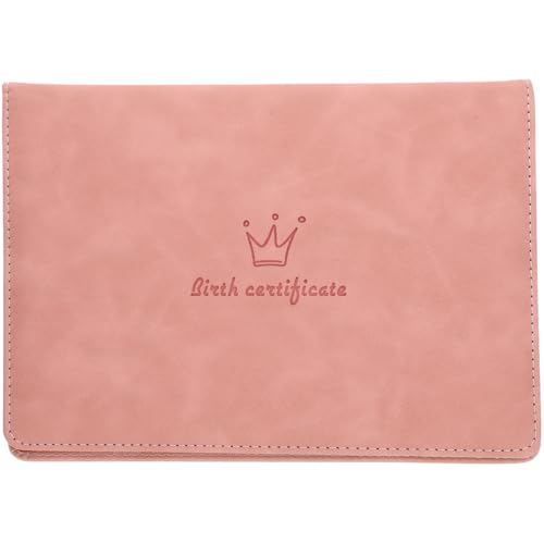 TEHAUX Geburtsurkunde HüLle Baby Geburtsurkunde Schutz HüLle Leder Dokumententasche, Pink Krone Design, Wasserdicht Und Langlebig, 22.5 X 16 Cm