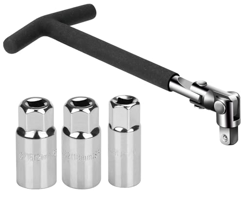 Sukudon Zündkerzenschlüsselsatz, 16 mm / 18 mm / 21 mm Zündkerzenschlüssel Set, 5-teilig für Auto und Motorradfür, Universal Matt-Schwarz Tools