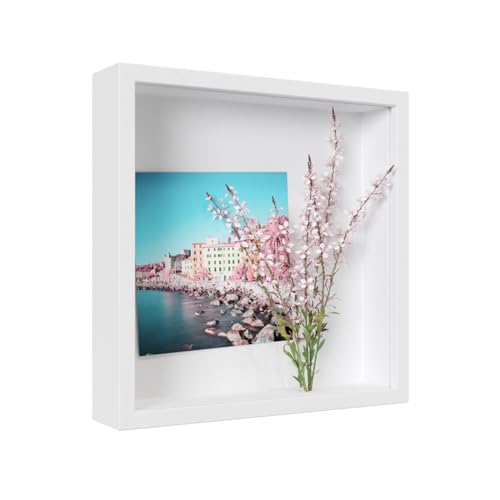 XDLOIFN 3D Bilderrahmen zum Befüllen, Bilderrahmen Tief 20x20 cm, 3D Objektrahmen Tiefer 3cm für Wand & Desktop - Weiß