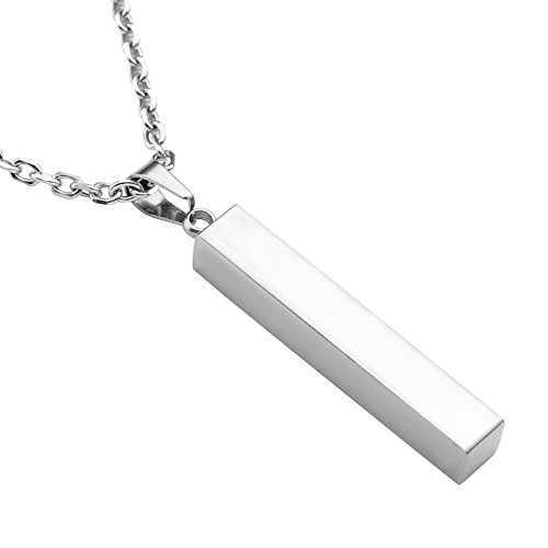Personalized Master Personalisiert Gravur Unisex Edelstahl Kette Halskette mit Quader Anhänger (Silber)
