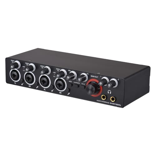 4 Kanäle Aufnahme Soundkarte mit treiberfreier Audio-Schnittstelle, 4 Zoll 4-Out USB Soundkarte 24 Bit/192 kHz 48 V Phantomspeisung für professionelle Aufnahme von Live-Streaming Karaoke