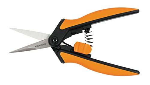 Fiskars Microtip Gartenschere SP13, Länge: 21,5 cm, Hochwertige Stahlklingen/Kunststoff Griff, Schwarz/Orange, Solid, 1051600