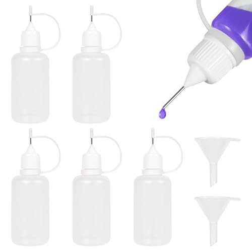 Colexy Nadelflaschen 30ml 5 Stück Quetschflasche Klein 30ml, Dosierflasche, Kleine Plastikflaschen Zum Befüllen, Mit 2 Einfülltrichtern, Für Flüssigkeiten, Öle, Farben, Tinten Und Klebstoffe