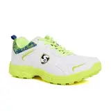 SG Savage Stud Cricket Shoe (Color: White, Royal Blue & Lime, Size: UK10/ US11/ EU44) | for Mens & Boys | Material: Mesh & PVC | Lightweight | Improved Stability in The Game