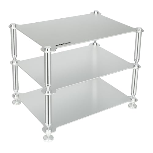 Audiokomponenten-HiFi-Rack - Hochbelastbarer Aluminiumrahmen & solide Aluminiumsäulen, Audio-Ständer-Rack für HIFI-Verstärker/DACs/Vorverstärker, kompakter Desktop-Organizer für Home-Audio-Systeme